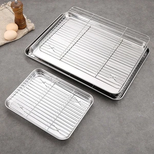 Multifunction Restaurant Household Item Rectangular Tray 430 Stainless Steel Serving Tray With Cooling Rack