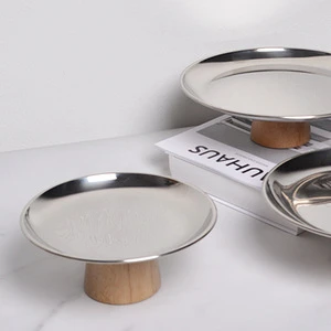Decorate small items storage living room entrance christmas holiday mood Nordic style metal tray organizer solid wood base art
