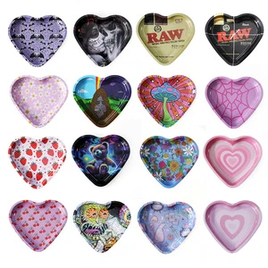 Custom Logo Wholesale Heart Shape Metal Rolling Tray Smoking Herb Tin Tray Smoking Flower Serving Tray