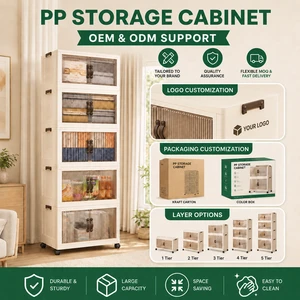 Wholesale Domitory 5-Tier Foldable Plastic Storage Box with Wheels Mobile Stackable Organizing Cabinet Installation-free PP
