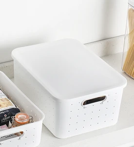 Medium Size Stackable PP Plastic Organizer Box Bathroom Closet Category Label Sundries Clothes Storage Basket With Handle