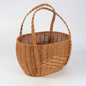 Handwoven Rattan Style Hanging Basket Braided Handle Natural Wicker Eco-Friendly Storage Picnic Shopping Home Organization Decor