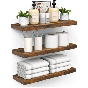 3-Piece Country Style Wooden Wall Floating Shelf Strong Storage for Bathroom Bedroom Kitchen Living Room for Home Decoration