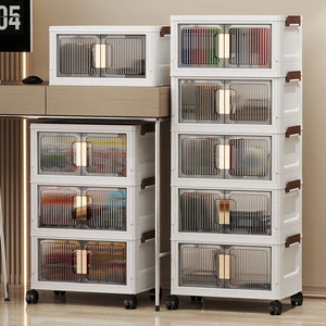 Clear View Foldable Plastic Storage Box with Side Opening for Easy Access for Bathroom Food Clothing Storage