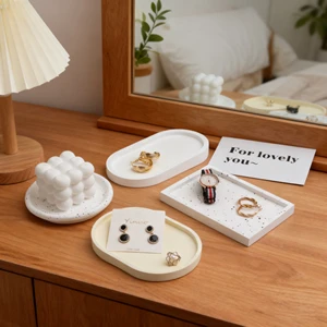 Art Deco Concrete Jewelry Storage Tray with Still Life Pattern for Photography Posing Necklace Ring Earrings Display Decoration