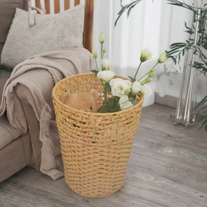 Multifunctional Home Decorative Round Storage Basket Handmade Woven Plastic PE Wicker Rattan for Kitchen Use-Food Pot Storage