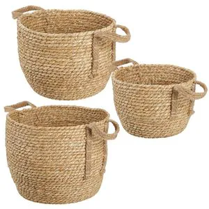 Decorative Round Straw Woven Rope Storage Blanket Basket