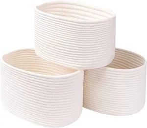 Beige Cotton Rope Eco-Friendly Multifunction 3-set Woven Storage Baskets For Food Storage Fashionable Room