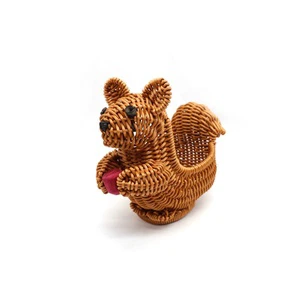 Modern Premium Rattan Storage Basket in Squirrel Design Animal Shape Organizer for Nursery or Living Room Home Décor