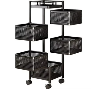 Mobile Four-Layer Carbon Steel Sustainable Black Standing Kitchen Storage Racks Shelving Multifunction Flexible Display Shelves