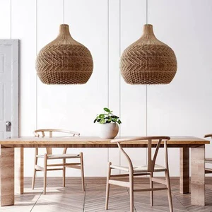 Wholesale Rustic Rattan Hanging Lamp Handcrafted Wicker Pendant Light Handmade Boho Rattan Chandelier For Dining Room