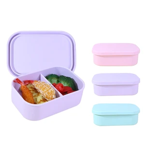 Luxury 2 Compartment BPA Free Microwavable Dishwasher Oven Safe 100% Food Grade Silicone Lunch Bento Snack Box Container