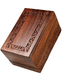 Wood Carved Sustainable Multifunction Rectangle Decorative Storage Box Classic Design Large Wooden Organizer Keepsake Container