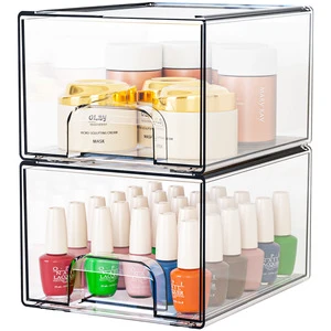 2 Pack Stackable Design Pull Out Drawer Organizer Clear Storage Bins