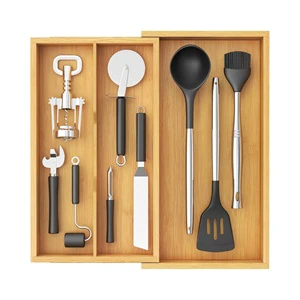 Modern Bamboo Multifunction Expandable Eco-Friendly Cutlery Tray Storage Organizer for Kitchen Drawers