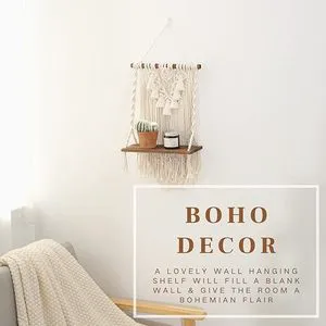 1Single Tier Macrame Boho Wall Hanging Shelf Handmade Bohemian Woven Plants Storage Decor Home Decoration Birthday Living Room
