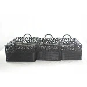 High Quality Best Price Heavy Duty Plastic Rattan Wicker Basket Decorative Storage Baskets Set of 3