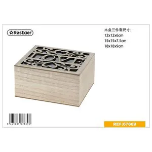 Set of 3 Decorative Wooden Storage Boxes with Square Window 18x18x9cm for Organizing and Display