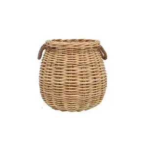 High Quality Eco-Friendly Natural Rattan Round Beach Storage Basket Handle Vintage Style Multifunction for Food Wicker Flowers