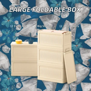 Home Modern PP Plastic Injection Molded Multifunctional Large Capacity Foldable Storage Box with Pulley and Lid