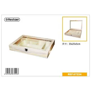13-Compartment Wooden Storage Box with Window 35*25*5cm Decorative Storage Case