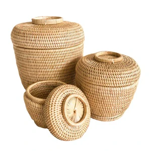 Handmade Woven Wicker Set Rattan Baskets Nutty Shape Modern Customizable Eco-Friendly Durable Food Storage Candy Small Basket