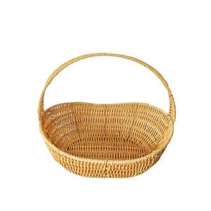 Rattan Iron Frame Portable Storage Basket Hand-woven Flexible Design for Kitchen Bathroom Food Storage Bag Use-Living Room
