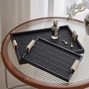 Waterproof Leather Storage Tray Plate Dishwasher Safe Striped Pattern Deluxe Grade for Hotel Beauty Salon Restaurant Use