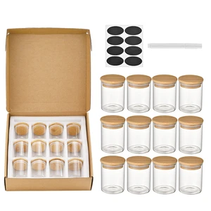 Wholesale 12pcs Pack Airtight Borosilicate Glass Spice Jars Set With Bamboo Lids And Minimalist Labels For Food Pantry Storage