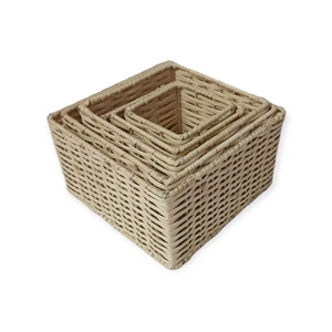 Square-shaped Natural Wicker Hand-woven Wholesale Price Rattan Baskets with Handles for Organizer Storage Tabletop & Household
