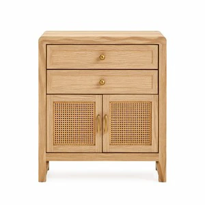 Modern Bohemian Rattan Nightstand Solid Ash Wood Hand-Woven 2-Drawer Cabinet Eco-Friendly Durable Apartment Bedroom Furniture
