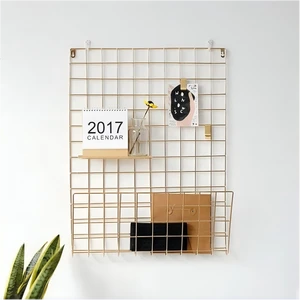 Nordic Minimalist Modern Metal Grid Wall Hanging Storage Basket Iron Wire Wall Decor Organizer for Home Office Study Living Room