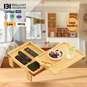 BH Bamboo Sofa Arm Tray 360° Rotating Storage Organizer for Fits 6.7-9.7 Inch Wide Couch