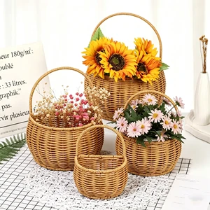 HN Handmade Eco-Friendly PP Rattan Woven Modern Simple Storage Rack Kitchen Bathroom Toilet Decoration Wall-Mounted Iron Basket