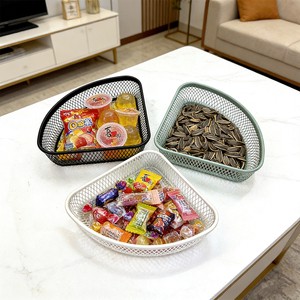 Creative Home Decor Desktop Storage Basket Wrought Iron Fan-Shaped Fine-Mesh Storage Basket