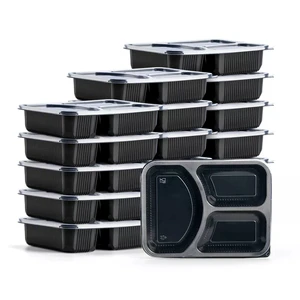 Microwave Safe 3 Compartments Black Transparent Lid ToGo Boxes Disposable Sealed Food Meal Prep Container