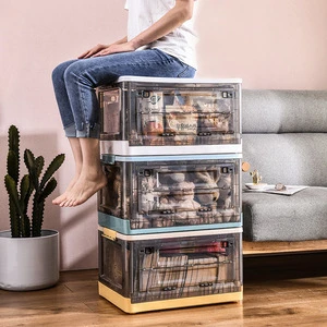Large Transparent Foldable Plastic Storage Box for Home Use Organizing Clothes Snacks Books Toys