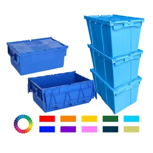 Heavy Duty Stackable Plastic Moving Tote Box Attached Lid Container Manufacturer for Warehouse, Logistic Storage