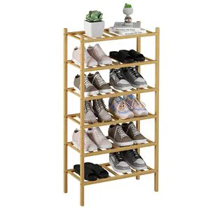 6 Tier Bamboo Small Shoe Rack,Bamboo Wooden Freestanding Shoe Shelf Storage Ogranizer for Closet Entryway Stackable
