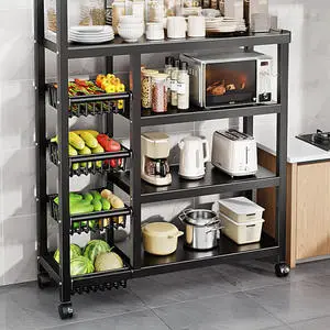Multi-Layer Kitchen Storage Rack with Metal Basket for Storing Vegetables Fruits Dinnerware