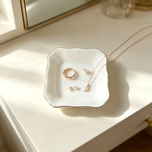 Luxury Modern Geometric Blank Ceramic Cosmetic Storage Tray Gold Rim Multi-Functional Heat Resistant Home Decor Wedding YUMEI