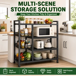 Standing Type Kitchen Storage Rack Organizer With 4 Layers Metal Shelf 3 Baskets For Home Use Wholesale Supplier