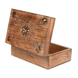 Handmade Carved Mango Wood Decorative Storage Box With Hinged Lid Floral Design Jewelry Organizer For Home Decor And Gifts