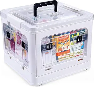 18QT Plastic Foldable Double Tier Medicine Storage Box with Handles