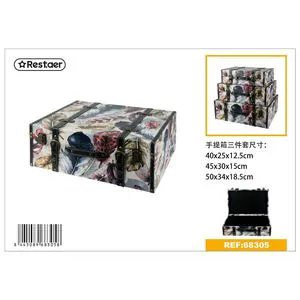 Set of 3 Wooden Decorative Storage Boxes Sizes 50x34x18.5cm 45x30x15cm 40x25x12.5cm