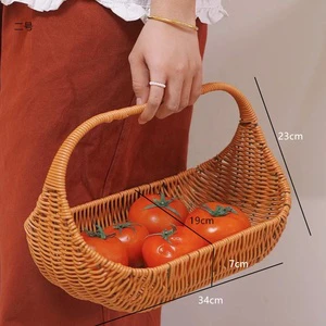 Modern Wicker Rattan Plastic Storage Basket with Handle for Bread Fruits Picnic & Outdoor Food Storage