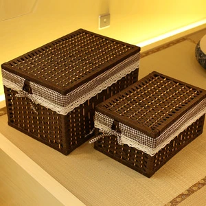 Modern Eco-Friendly Rectangle Rattan Wicker Precision-Made Lightweight Multifunction Storage Box Lid Woven Clothing Basket