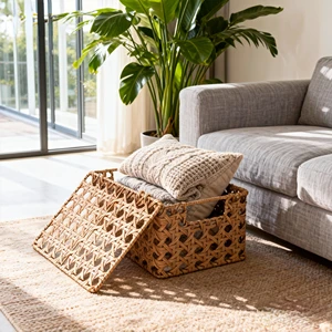 Best Seller Rectangle Handmade Woven Rattan Storage Basket Rattan Basket With Lid Rattan Hamper for Picnic Storage Basket