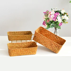 Rectangular Rattan Woven Straw Baskets Eco-Friendly Rustic Decorative Storage for Food & Stationery Multi-Purpose Everyday Use