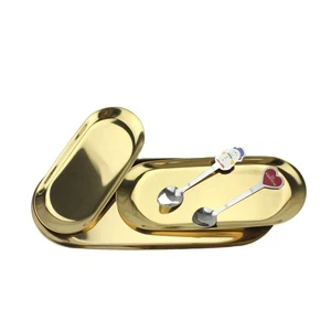 552-8S Stainless Steel Oval Gold Storage Tray for Home Decor